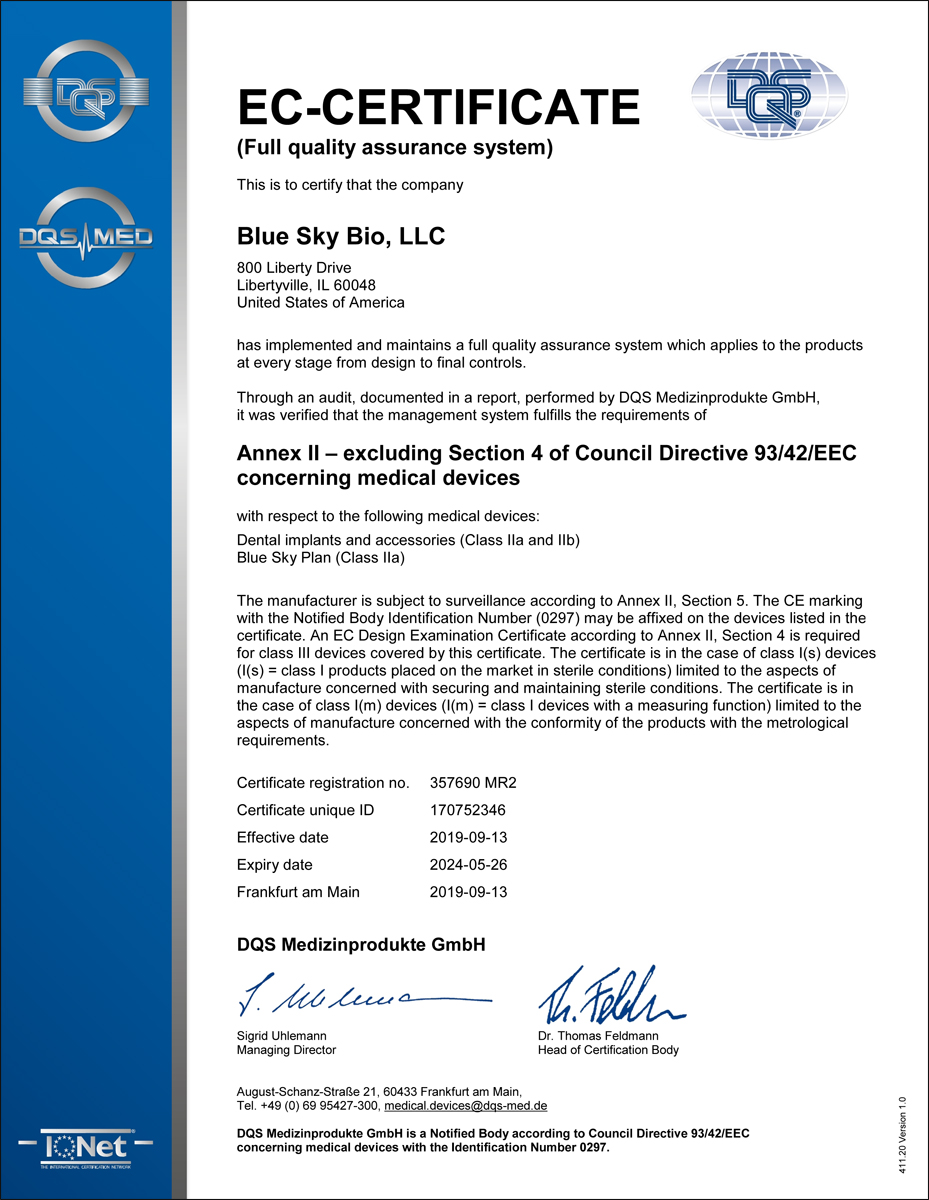 Certificates blue sky bio